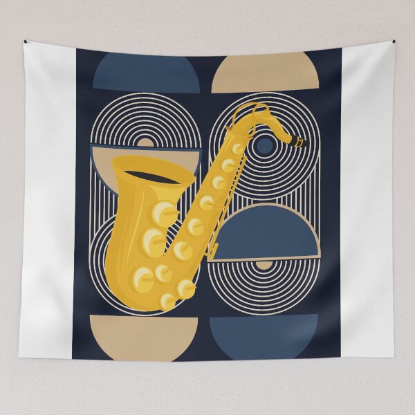 Item preview, Bauhaus Saxophone Art | Mid Century Modern Jazz Print | Geometric Abstract Music Poster | Indigo & Gold Design designed and sold by Studio pod Burom.