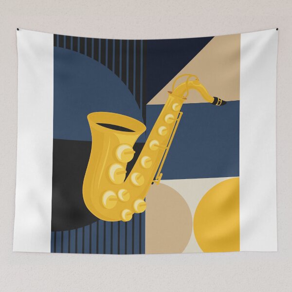 Item preview, Minimalist Bauhaus Saxophone | Modern Jazz Art | Geometric Brass Instrument Illustration | Mid-Century Music Print designed and sold by Studio pod Burom.