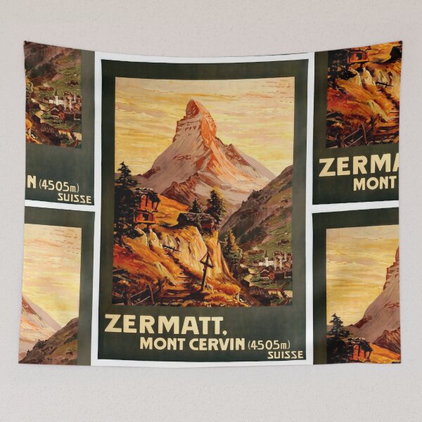 Item preview, Vintage Travel Poster | Zermatt Switzerland | Mont Cervin & Matterhorn | Sunrise Sunset Art | Swiss Alps Scenic Decor designed and sold by artofuniverse.