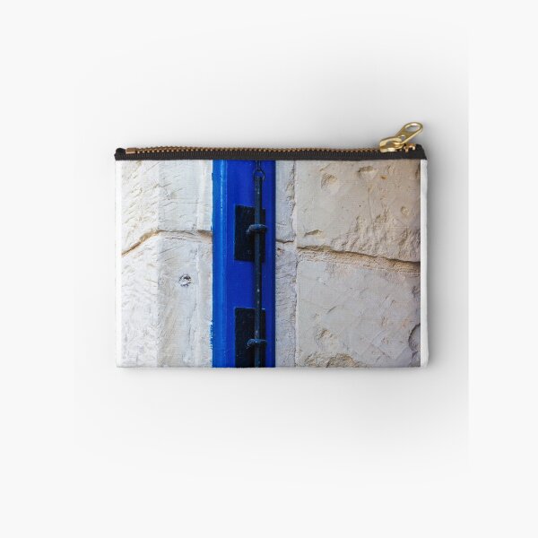 Item preview, Rustic Blue Door Bolt and Iron Latch Mounted on Textured Stone Wall, Vintage Hardware Detail designed and sold by Nmallia.