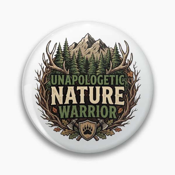 Item preview, Unapologetic Nature Warrior: Wilderness Mountains Emblem designed and sold by Brain Fog Lab.