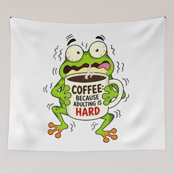 Item preview, Panicked Frog Holding Coffee Mug designed and sold by Linework Studio.