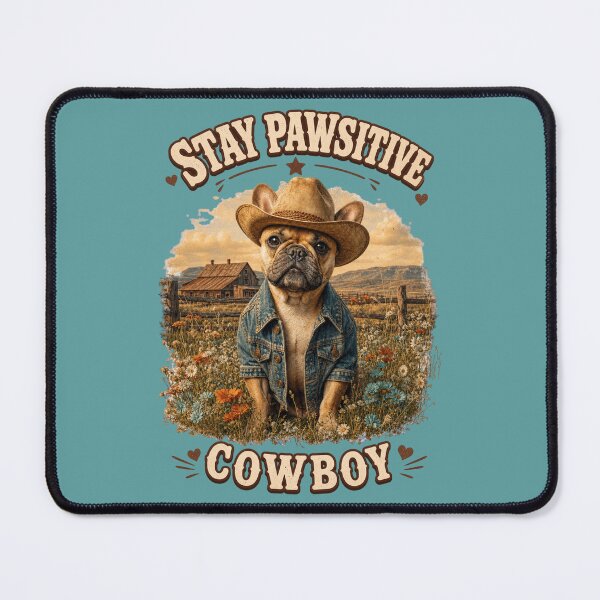 Item preview, Vintage Cowboy Frenchie Stay Pawsitive Wildflower Western Dog designed and sold by Rosie's Wildflower Boutique.