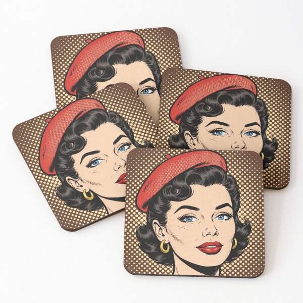 Item preview, Scarred Vintage Woman Red Beret - Retro Comic Portrait Brown Halftone designed and sold by MAISON SYLVIE.