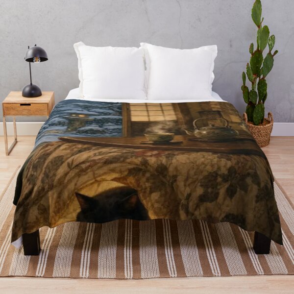 Item preview, Cozy Black Cat Under Kotatsu in Winter Snow Garden designed and sold by vekotpu.