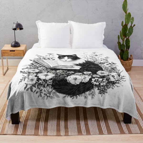 Item preview, Black and White Cat Reading a Book – Floral Book Lover Cat designed and sold by Awarrie.