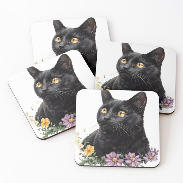 Item preview, Black Cat Among Flowers – Golden Eyes Floral Cat designed and sold by Awarrie.