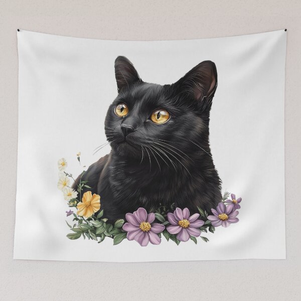 Item preview, Black Cat Among Flowers – Golden Eyes Floral Cat designed and sold by Awarrie.
