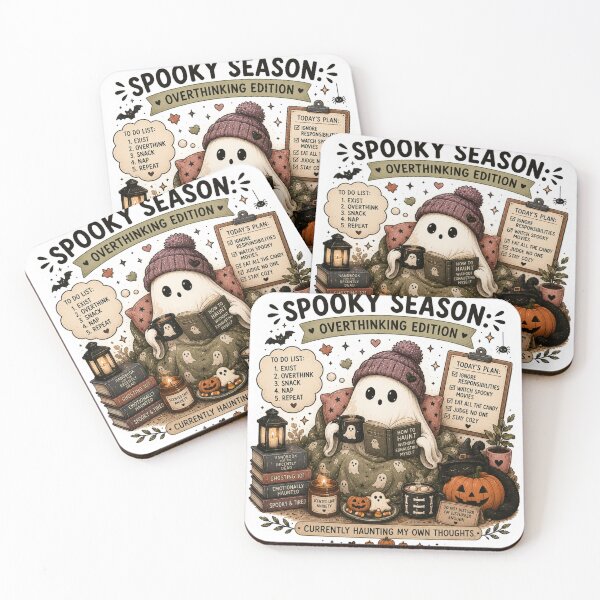 Item preview, Spooky Season Overthinking Edition Cute Ghost Halloween Art designed and sold by DreamyBrushArt.