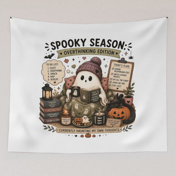 Item preview, Spooky Season Overthinking Edition Cute Ghost Halloween Art designed and sold by DreamyBrushArt.