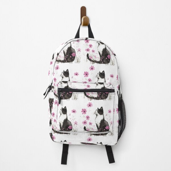 Item preview, Black and White Cat Among Pink Flowers – Floral Cat Lover designed and sold by Awarrie.
