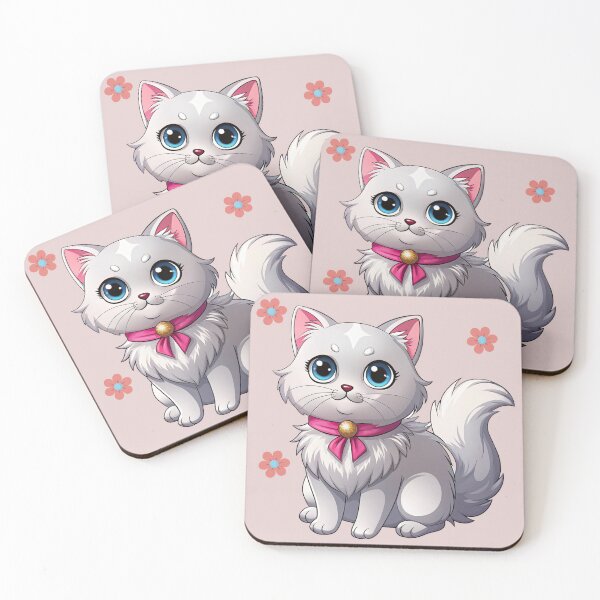 Item preview, Cute Kawaii White Persian Cat with Pink Ribbon | Chibi Cartoon Fluffy Kitty Illustration designed and sold by Mousy17.