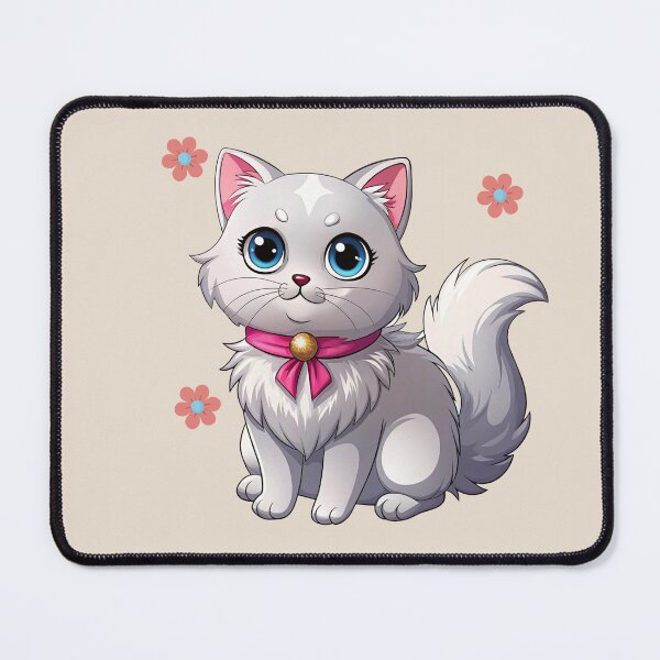 Item preview, Cute Kawaii White Persian Cat with Pink Ribbon | Chibi Cartoon Fluffy Kitty Illustration designed and sold by Mousy17.