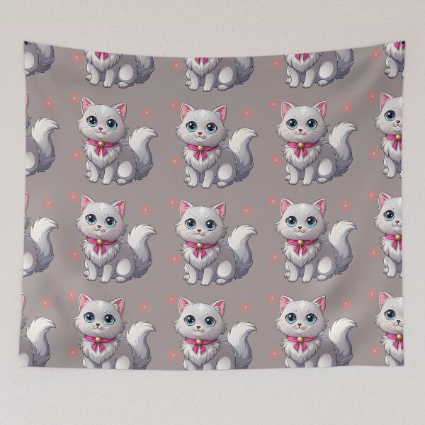 Item preview, Lindo gato persa blanco kawaii con cinta rosa | Ilustración chibi de gatito esponjoso de dibujos animados designed and sold by Mousy17.