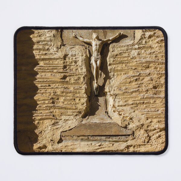 Item preview, Weathered Crucifix On Stucco Wall With Christ Figure In Sunlit Religious Relief designed and sold by Nmallia.