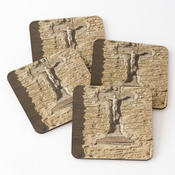 Item preview, Weathered Crucifix On Stucco Wall With Christ Figure In Sunlit Religious Relief designed and sold by Nmallia.