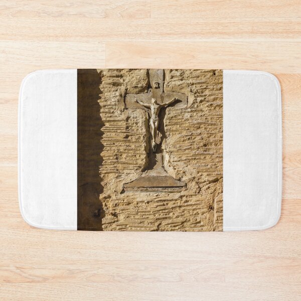 Item preview, Weathered Crucifix On Stucco Wall With Christ Figure In Sunlit Religious Relief designed and sold by Nmallia.