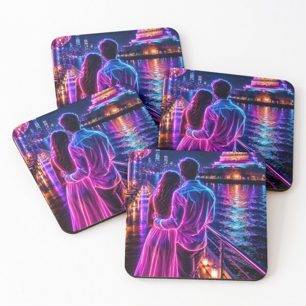 Item preview, Cyberpunk New York Love Story - Glowing Neon City Skyline designed and sold by NeonRealmsStudio.