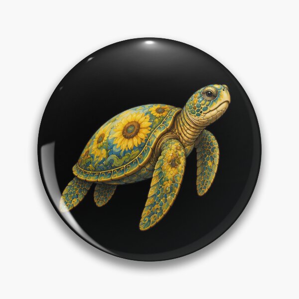 Item preview, Golden Sunflower Sea Turtle | Ocean Sunflower Art Collection designed and sold by Zaru Art Studio.