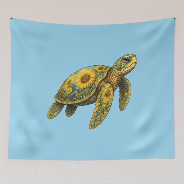 Item preview, Golden Sunflower Sea Turtle | Ocean Sunflower Art Collection designed and sold by Zaru Art Studio.