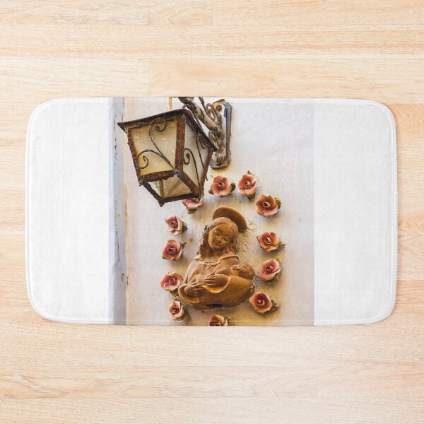 Item preview, Terracotta Madonna Wall Shrine With Baby Jesus Surrounded By Ceramic Roses And Rusted Lantern designed and sold by Nmallia.