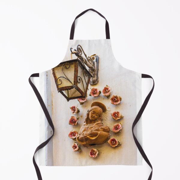 Item preview, Terracotta Madonna Wall Shrine With Baby Jesus Surrounded By Ceramic Roses And Rusted Lantern designed and sold by Nmallia.