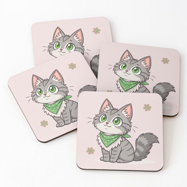 Item preview, Cute Kawaii Gray Maine Coon Cat with Green Bandana | Chibi Cartoon Fluffy Kitty Illustration designed and sold by Mousy17.