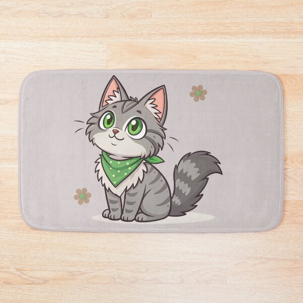 Item preview, Cute Kawaii Gray Maine Coon Cat with Green Bandana | Chibi Cartoon Fluffy Kitty Illustration designed and sold by Mousy17.