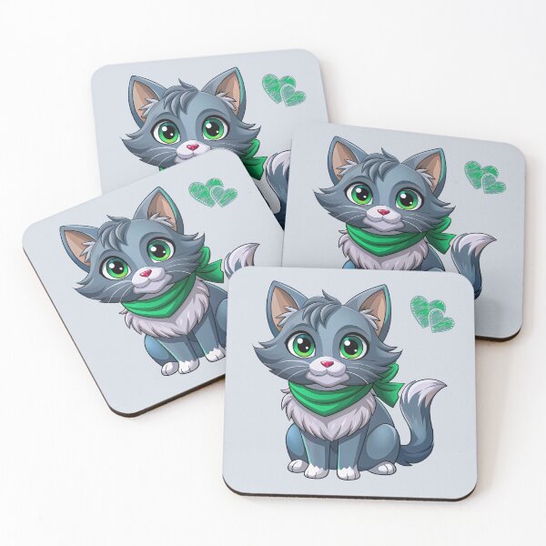 Item preview, Cute Kawaii Blue Maine Coon Cat with Green Bandana | Chibi Cartoon Kitty Illustration designed and sold by Mousy17.