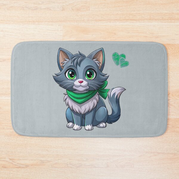 Item preview, Cute Kawaii Blue Maine Coon Cat with Green Bandana | Chibi Cartoon Kitty Illustration designed and sold by Mousy17.