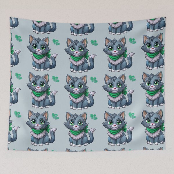 Item preview, Cute Kawaii Blue Maine Coon Cat with Green Bandana | Chibi Cartoon Kitty Illustration designed and sold by Mousy17.