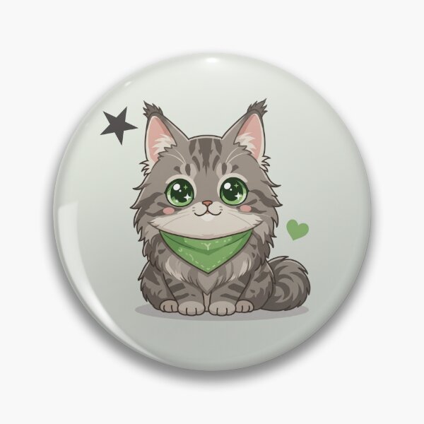 Item preview, Cute Kawaii Maine Coon Cat with Green Bandana | Chibi Cartoon Kitty Illustration designed and sold by Mousy17.