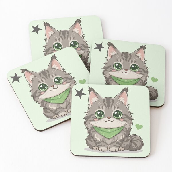 Item preview, Cute Kawaii Maine Coon Cat with Green Bandana | Chibi Cartoon Kitty Illustration designed and sold by Mousy17.