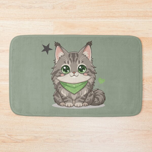 Item preview, Cute Kawaii Maine Coon Cat with Green Bandana | Chibi Cartoon Kitty Illustration designed and sold by Mousy17.