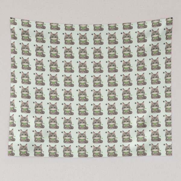 Item preview, Cute Kawaii Maine Coon Cat with Green Bandana | Chibi Cartoon Kitty Illustration designed and sold by Mousy17.