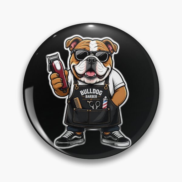 Item preview, Cute Bulldog Barber Mascot Sticker - Funny Cartoon Dog Hair Clippers Apron Design designed and sold by Barber MD Culture.