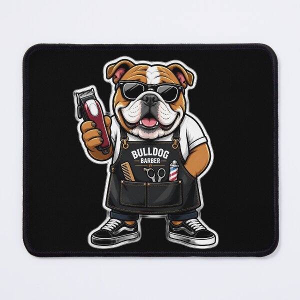 Item preview, Cute Bulldog Barber Mascot Sticker - Funny Cartoon Dog Hair Clippers Apron Design designed and sold by Barber MD Culture.
