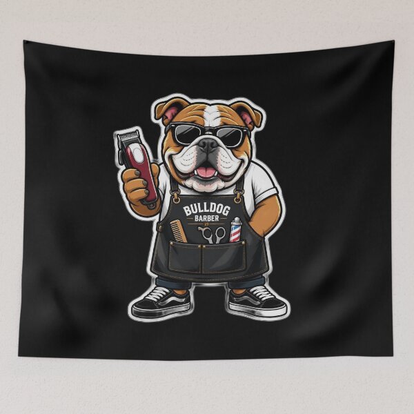 Item preview, Cute Bulldog Barber Mascot Sticker - Funny Cartoon Dog Hair Clippers Apron Design designed and sold by Barber MD Culture.