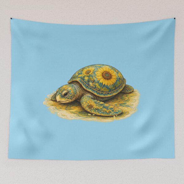 Item preview, Resting Sunflower Sea Turtle | Ocean Sunflower Art Collection designed and sold by Zaru Art Studio.