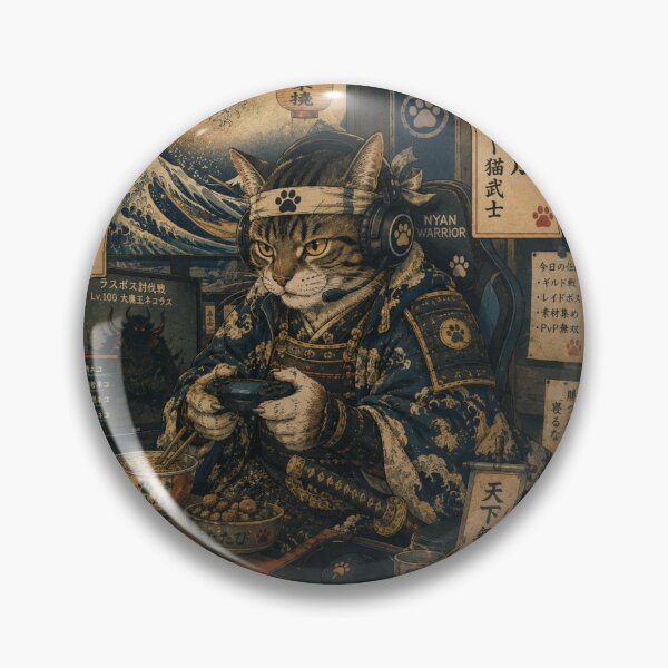 Item preview,  Ukiyo-e Style  Gamer Samurai Cat Sticker  designed and sold by YunsCozyCorner.