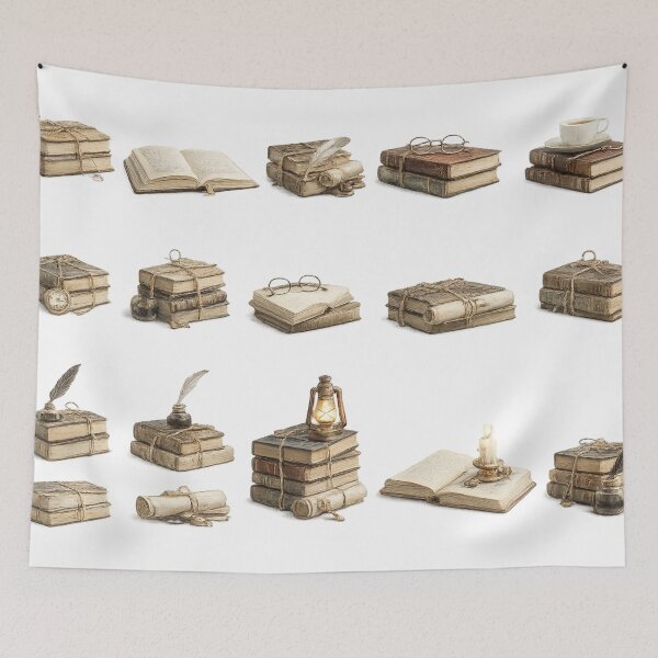 Item preview, Vintage Stacked Books Quill Oil Lamp Dark Academia Reader designed and sold by Rehnair.