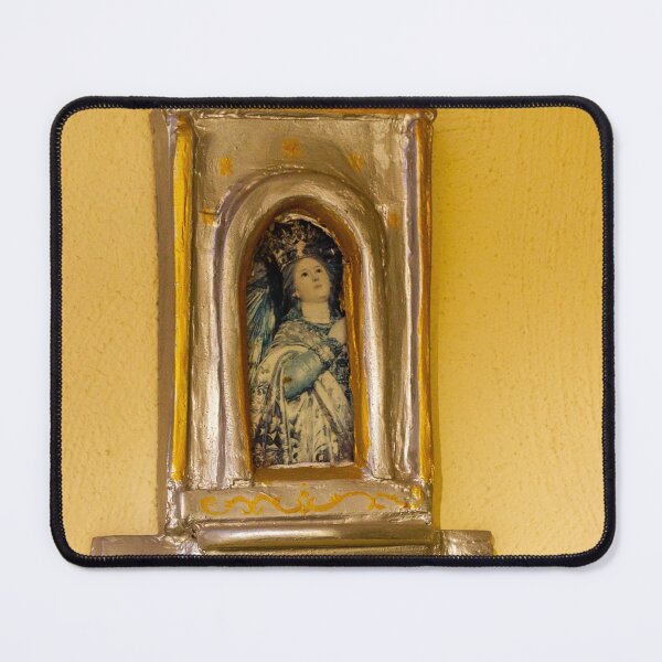 Item preview, Handmade Religious Shrine With Virgin Mary Icon on Yellow Wall Rustic Home Altar Decoration designed and sold by Nmallia.