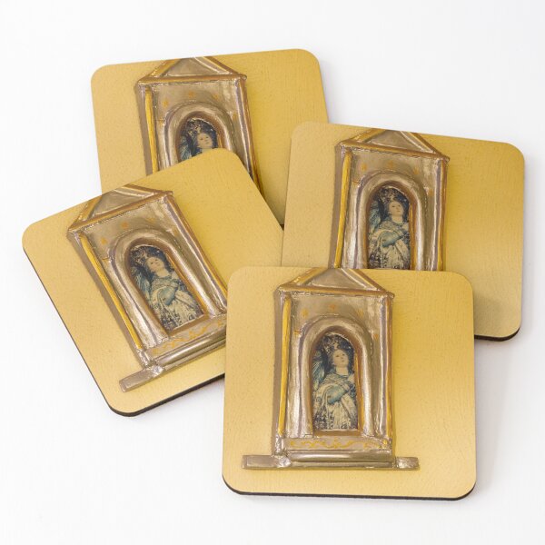 Item preview, Handmade Religious Shrine With Virgin Mary Icon on Yellow Wall Rustic Home Altar Decoration designed and sold by Nmallia.