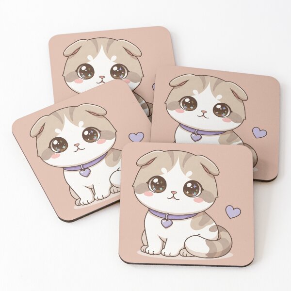 Item preview, Cute Kawaii Scottish Fold Cat with Heart Collar | Chibi Cartoon Kitty Illustration designed and sold by Mousy17.