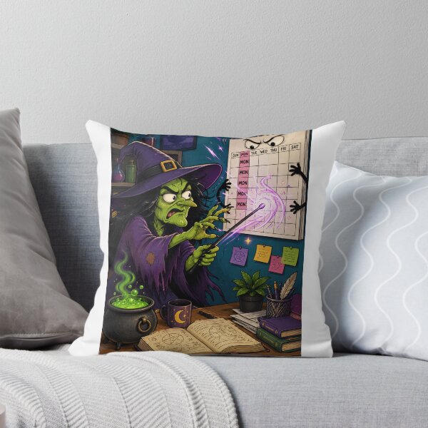 Item preview, Witch Fighting Monday Funny Work Week Magic Cartoon designed and sold by ComedyInkFactor.