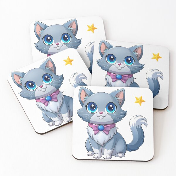 Item preview, Cute Kawaii Blue Cat with Pink Bow | Chibi Cartoon Kitty Illustration designed and sold by Mousy17.