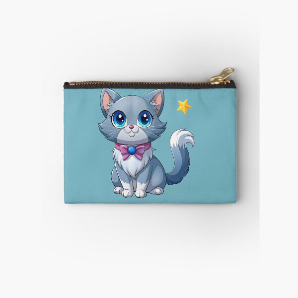 Item preview, Cute Kawaii Blue Cat with Pink Bow | Chibi Cartoon Kitty Illustration designed and sold by Mousy17.