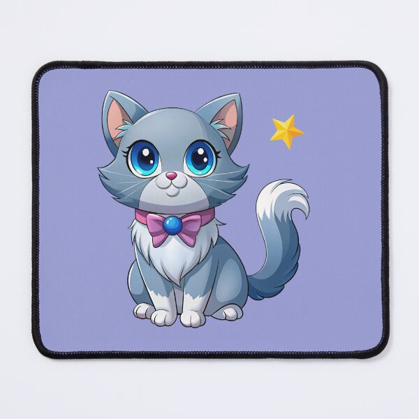 Item preview, Cute Kawaii Blue Cat with Pink Bow | Chibi Cartoon Kitty Illustration designed and sold by Mousy17.