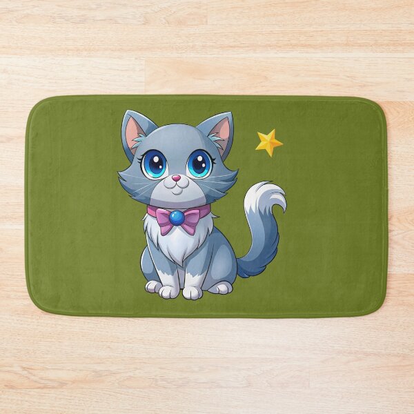 Item preview, Cute Kawaii Blue Cat with Pink Bow | Chibi Cartoon Kitty Illustration designed and sold by Mousy17.