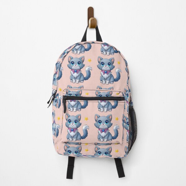 Item preview, Cute Kawaii Blue Cat with Pink Bow | Chibi Cartoon Kitty Illustration designed and sold by Mousy17.